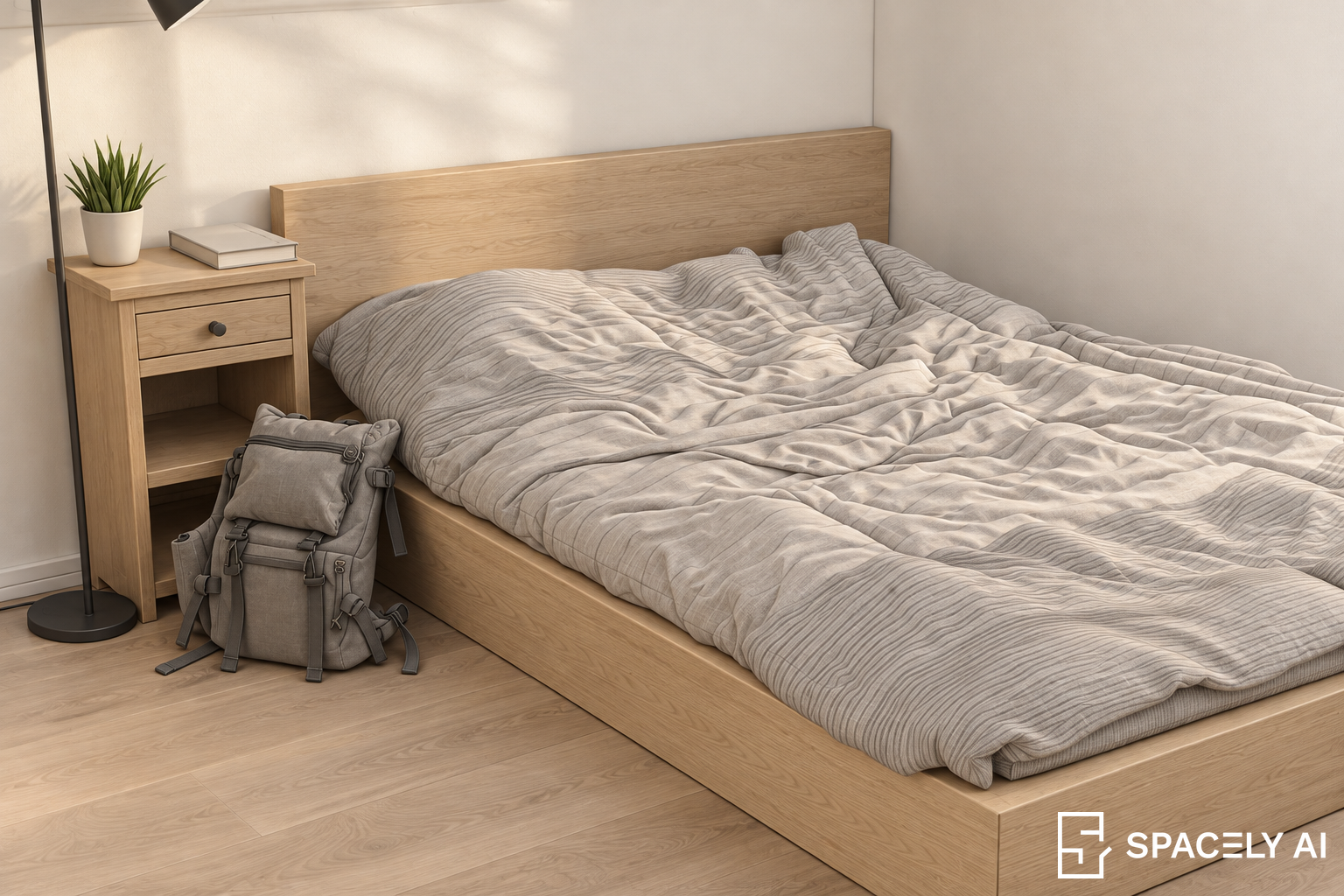 Spacely AI result for test 2: furnished bedroom redesign